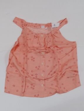 NEW GAP Linen Rayon Button Front  Summer Coral Floral Tank Camisole